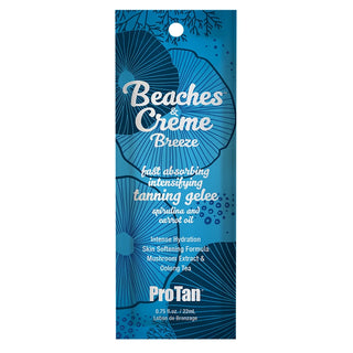 Blue packaging of ProTan tanning gelée with text on a white background