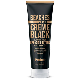 Tube of ProTan Beaches and Creme Black bronzing butter on a white background