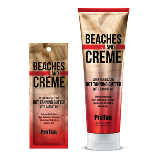 Two 'Beaches and Creme' tanning products on a white background