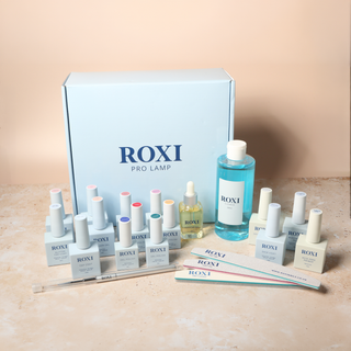 Roxi Commitment Bundle containing full Builder Gel and Gel Polish system, including files, Prep & finish products and Cuticle Oil