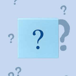 Blue question mark icon with more question marks on a light blue background