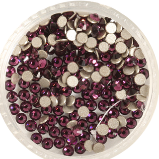 Container of purple and silver rhinestones