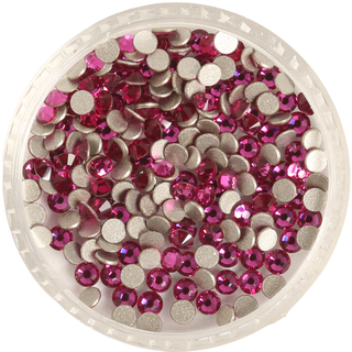 Round container filled with pink rhinestones on a white background