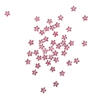 Pink flower-shaped rhinestones on a white background