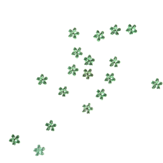 Green floral rhinestones scattered on a white background