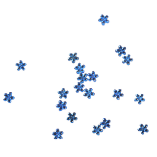 Blue decorative flowers scattered on a white background