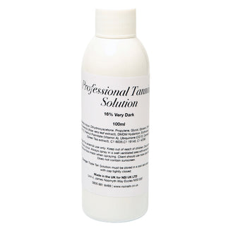 White bottle of professional tanning solution on a white background