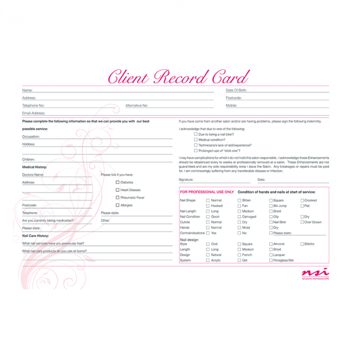 Client Record Cards for Nail Treatments